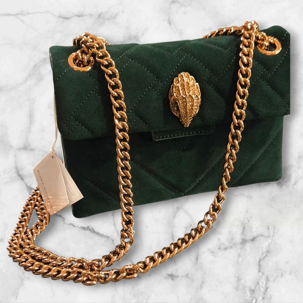 KURT GEIGER Kensington Leather Mini Dark Green Quilted Crossbody Shldr Bag NWT